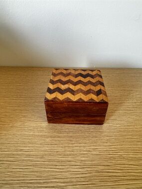 Handcrafted Wooden Trinket Box in Two-Tone Brown
